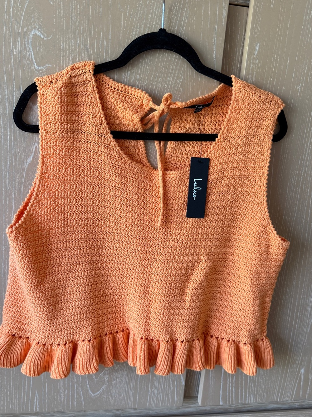 Lulu's Peach Crochet Ruffle Hem Crop Tank